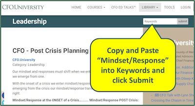 CFO  - Post Crisis Planning